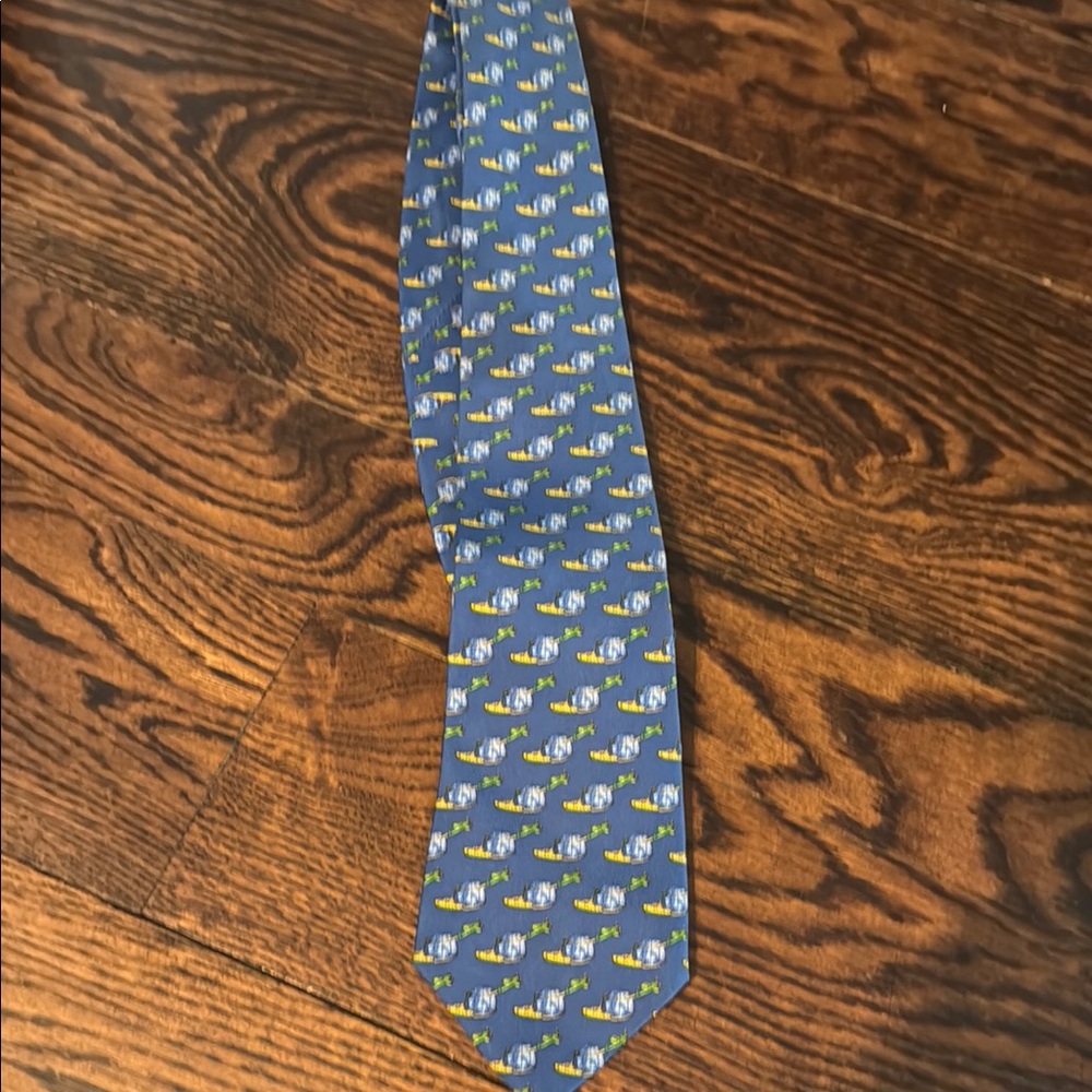 Salvatore Ferragamo Blue Silk Tie with Yellow & Green Motif